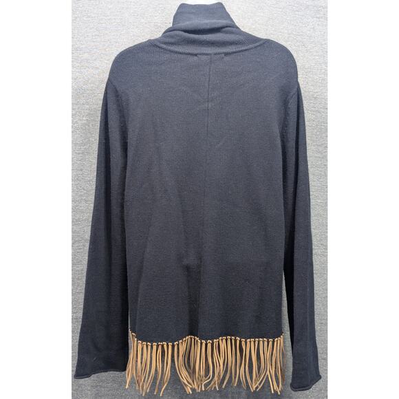 KIAL Womens Sweater - Black, Pullover, Turtle Neck, Leather Fringe, Western, M - Picture 4 of 4
